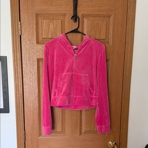 Juicy Couture Hot Pink Velour Hoodie with J Zipper Pull